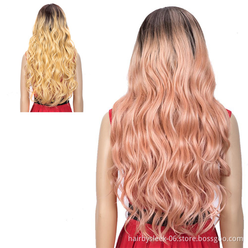 Rebecca 28 inches Body Wave ombre blonde lace front wig 360 lace frontal heat resistant U part long wavy synthetic hair wigs